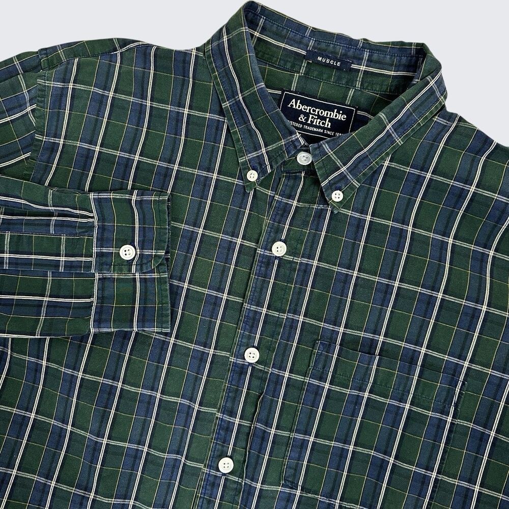 Abercrombie Fitch Shirt “Muscle”- *Men’s Sz LG* Green Blue Plaid Preppy 90’s Y2K